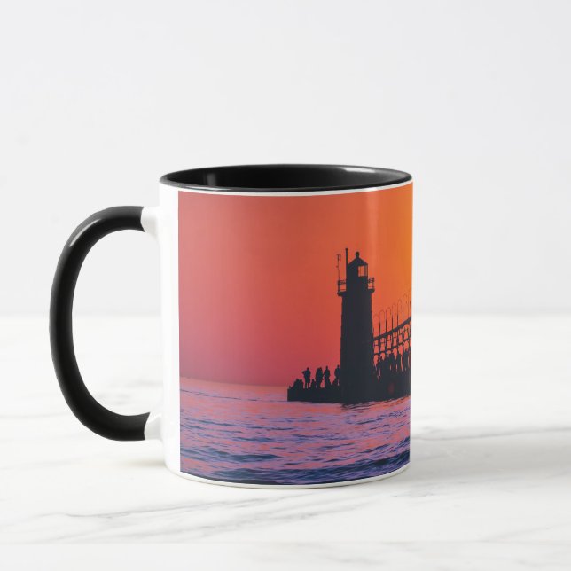 South Haven Michigan Lighthouse at sunset mug (Left)