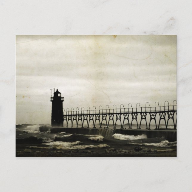 South Haven Michigan Lighthouse Stormy Weather Postcard (Front)
