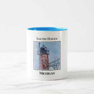 South Haven Michigan Lighthouse Two-Tone Coffee Mug
