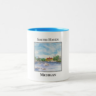 South Haven Michigan port inlet Two-Tone Coffee Mug