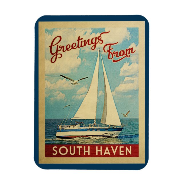 South Haven Sailboat Vintage Travel Michigan Magnet (Vertical)