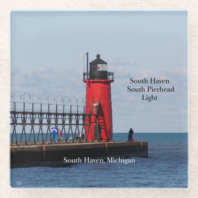 South Haven South Pierhead Light glass coaster (Front)