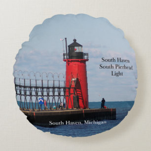 South Haven South Pierhead Light round pillow