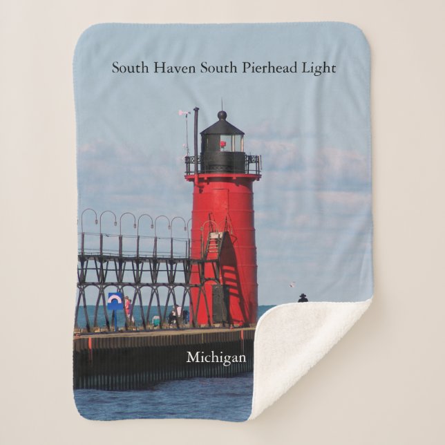 South Haven South Pierhead Light sherpa blanket (Front)
