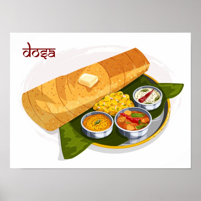 South Indian Breakfast Dosa Meal Illustration Poster (Front)