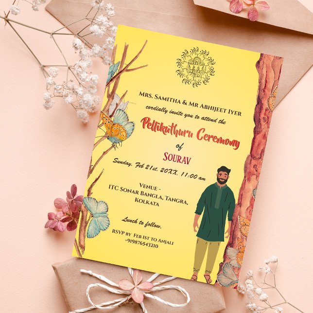 South Indian Hindu Groom Pellikuthuru Ceremony Invitation (Creator Uploaded)