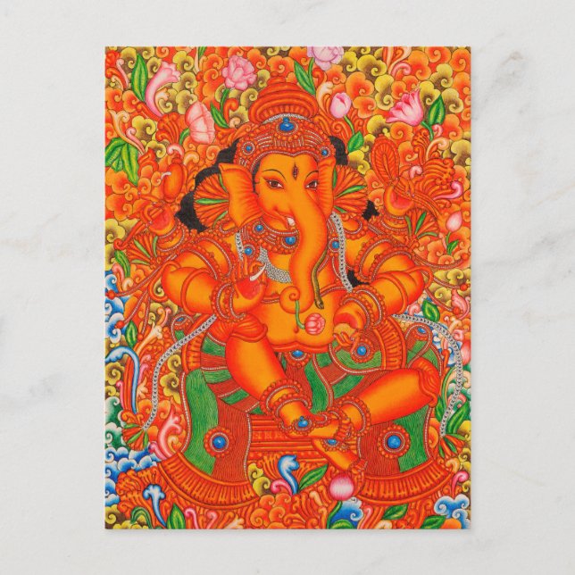 SOUTH INDIAN LORD GANESH TANJORE PAINTING POSTCARD (Front)