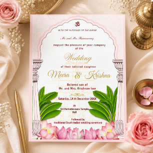 South Indian Lotus Temple Wedding Invitation Suite