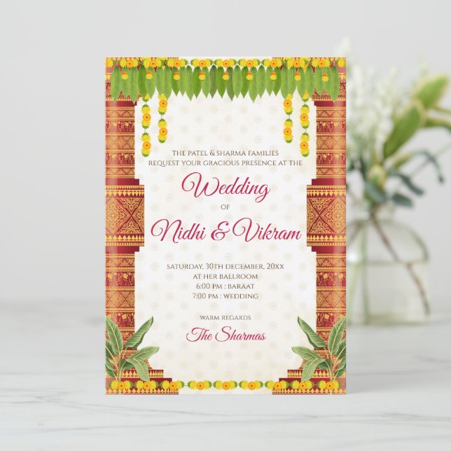 South Indian wedding invitations & Indian invites (Standing Front)