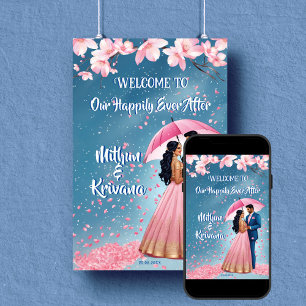 South Indian wedding reception welcome sign