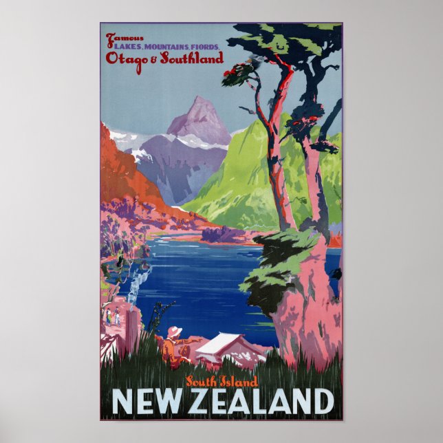 South Island New Zealand Vintage Poster Restored (Front)