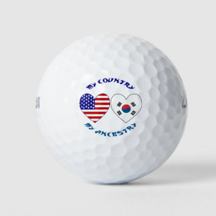 South Korea and USA Hearts My Country My Ancestry  Golf Balls