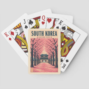 South Korea Cherry Blossom Illustration Travel Art Playing Cards