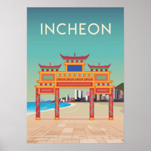 South Korea city travel poster vintage 