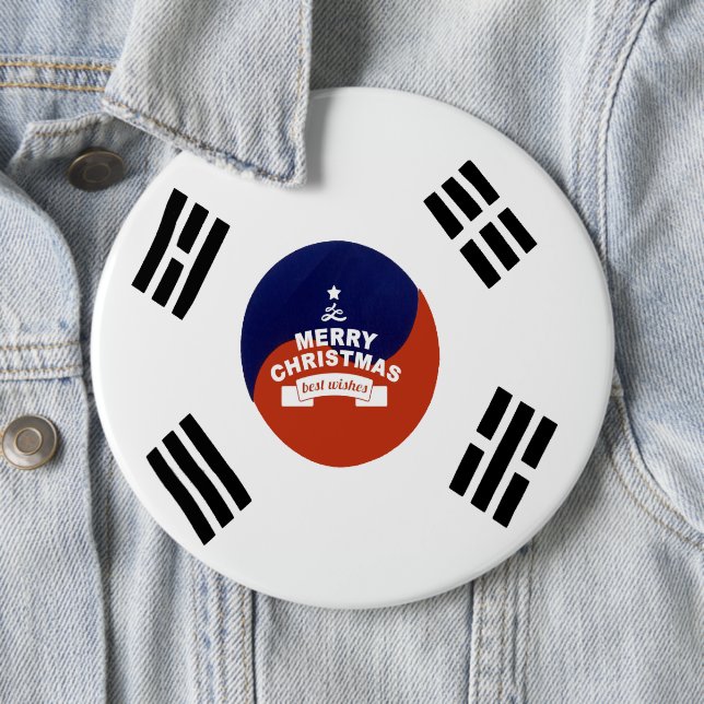 South Korea Flag Christmas: Merry Christmas Wishes 6 Cm Round Badge (In Situ)