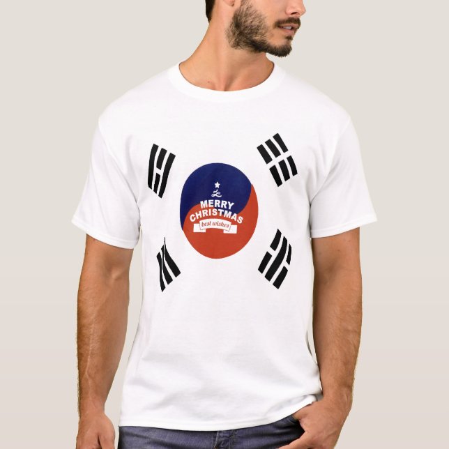 South Korea Flag Christmas: Merry Christmas Wishes T-Shirt (Front)