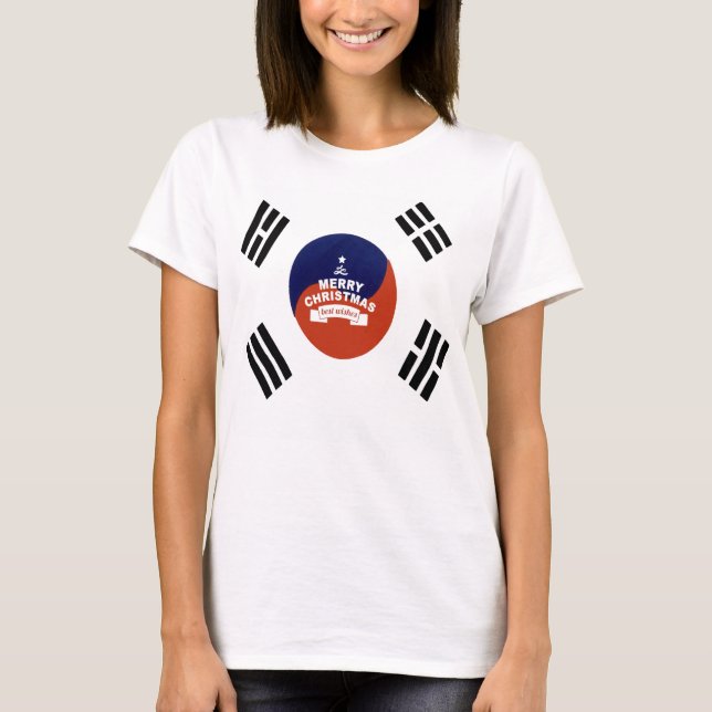 South Korea Flag Christmas: Merry Christmas Wishes T-Shirt (Front)