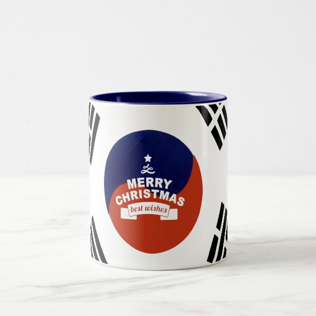 South Korea Flag Christmas: Merry Christmas Wishes Two-Tone Coffee Mug (Center)