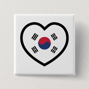 South Korea Flag Heart 15 Cm Square Badge