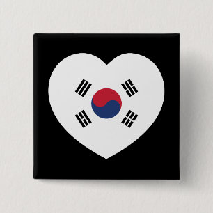 South Korea Flag Heart 15 Cm Square Badge
