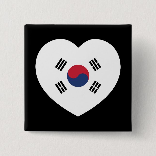 South Korea Flag Heart 15 Cm Square Badge (Front)