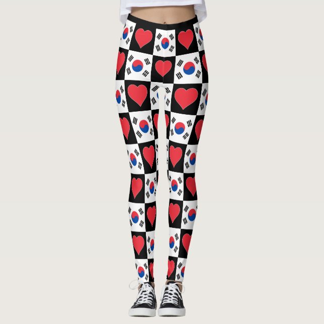South Korea Flag Heart Pattern Patriotic Korean Leggings (Front)
