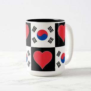 South Korea Flag Heart Pattern Patriotic Korean Two-Tone Coffee Mug