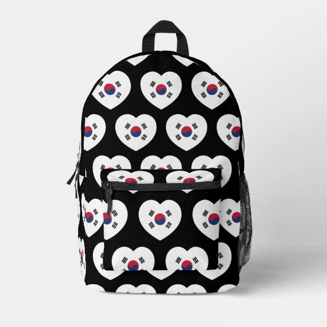 South Korea Flag Heart Printed Backpack (Front)