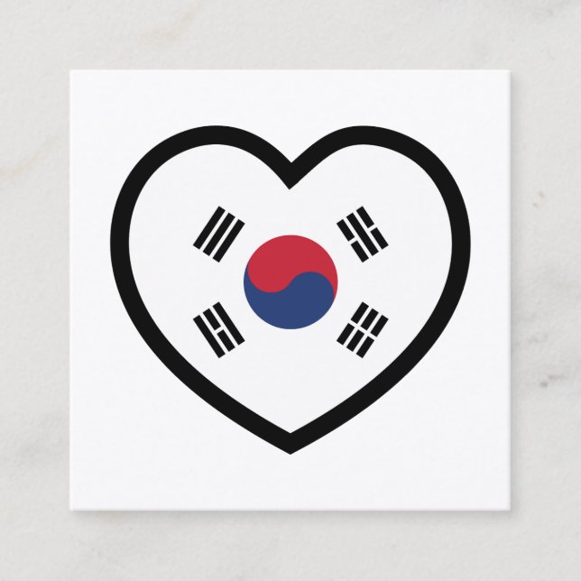 South Korea Flag Heart Square Business Card (Front)