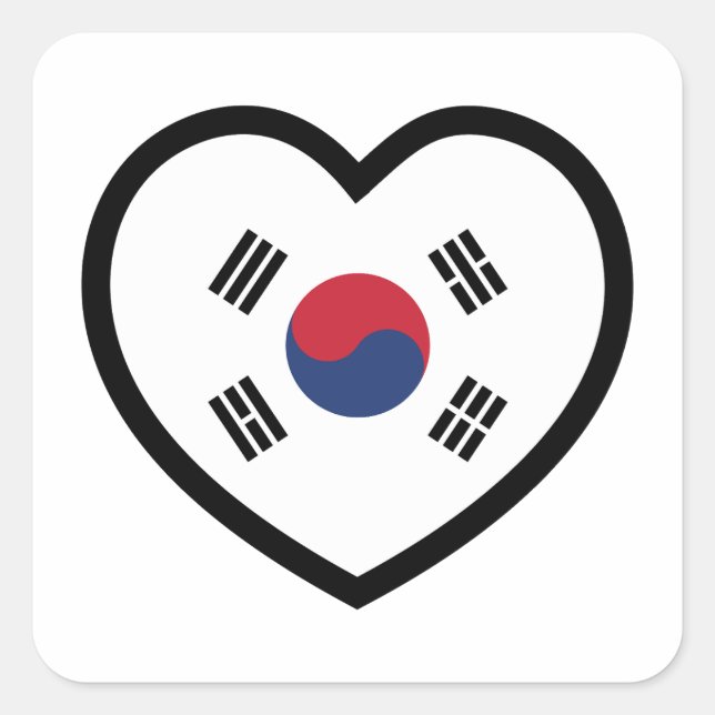 South Korea Flag Heart Square Sticker (Front)
