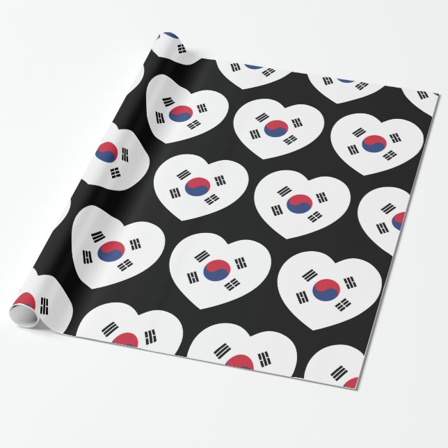 South Korea Flag Heart Wrapping Paper (Unrolled)