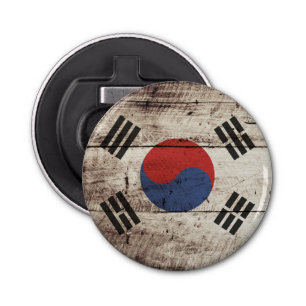 South Korea Flag on Old Wood Grain Bottle Opener