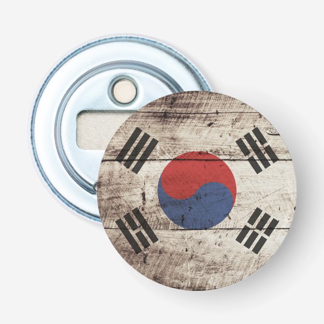 South Korea Flag on Old Wood Grain Bottle Opener (Front)