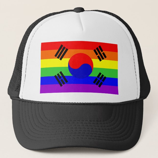 south korea gay proud rainbow flag homosexual trucker hat (Front)