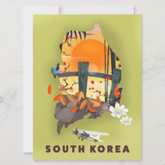 South Korea illustrated map poster Invitation