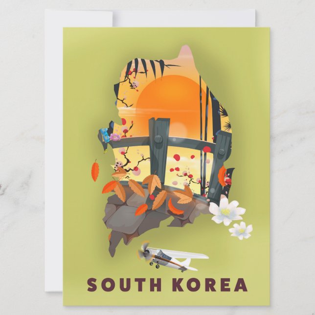 South Korea illustrated map poster Invitation (Front)