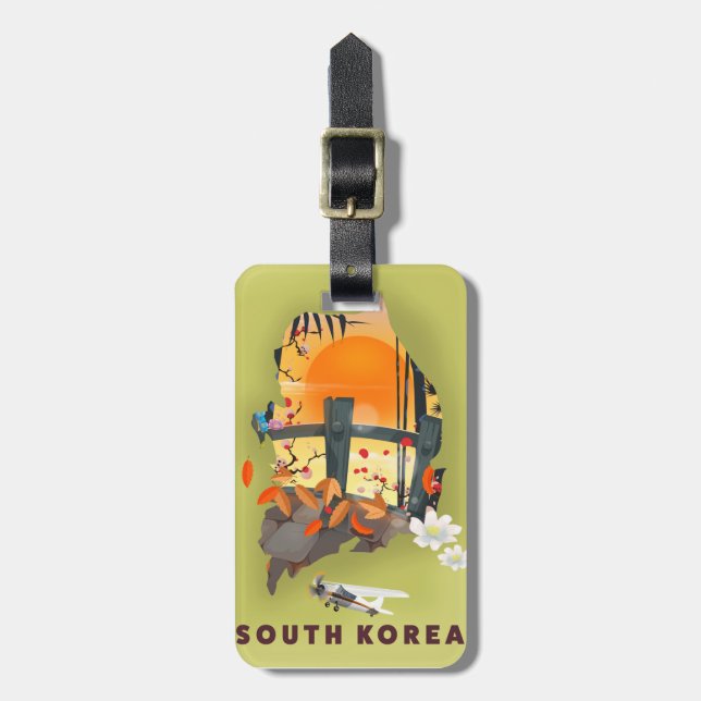 South Korea illustrated map poster Luggage Tag (Front Vertical)