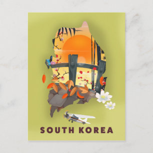 South Korea illustrated map poster Postcard