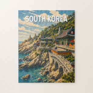 South Korea Illustration Travel Art Vintage Jigsaw Puzzle