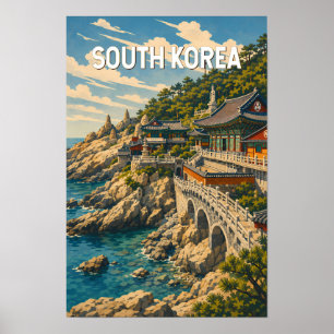 South Korea Illustration Travel Art Vintage Poster
