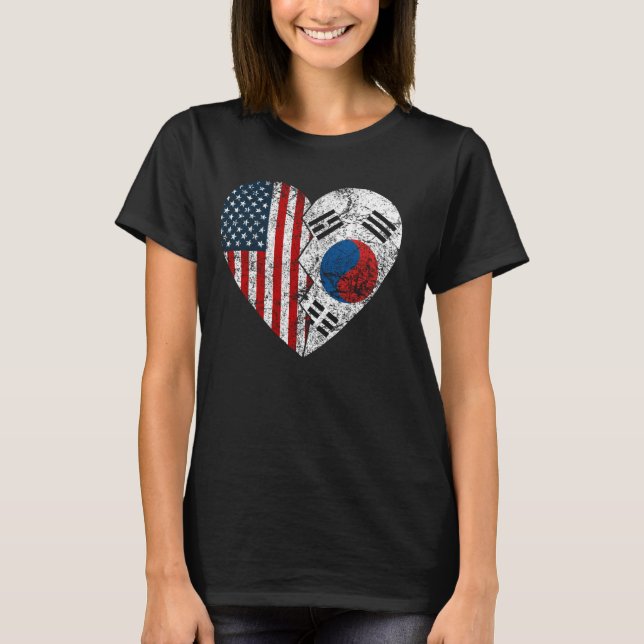 South Korea Korean American Flag Heart United Stat T-Shirt (Front)