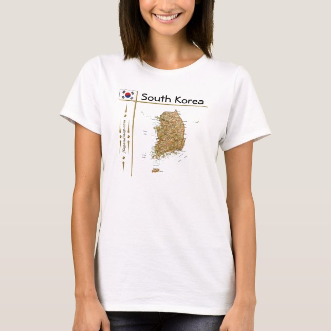 South Korea Map + Flag + Title T-Shirt (Front)