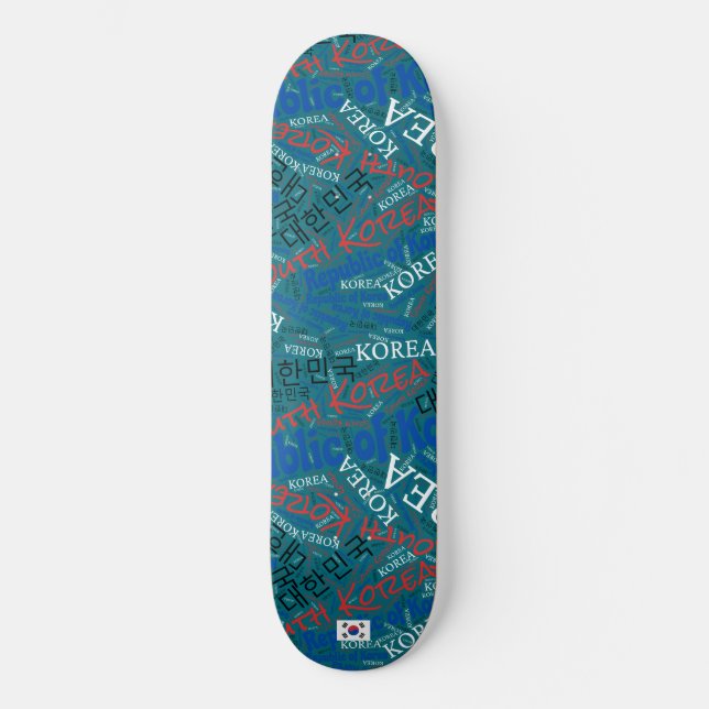 South Korea National Pride Wordcloud Skateboard (Front)