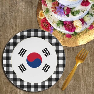 South Korea Plate, buffalo plaid & Korean Flag Paper Plate
