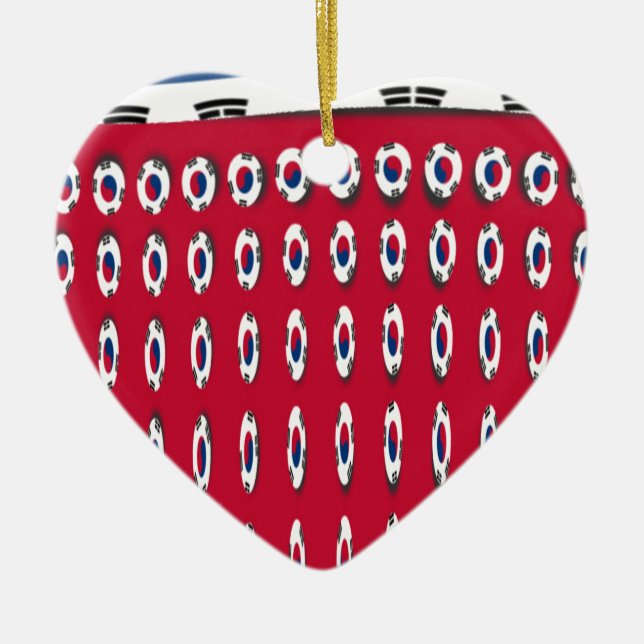 South Korea Polka Dot Flag Art Design: A Red Base  Ceramic Tree Decoration (Front)