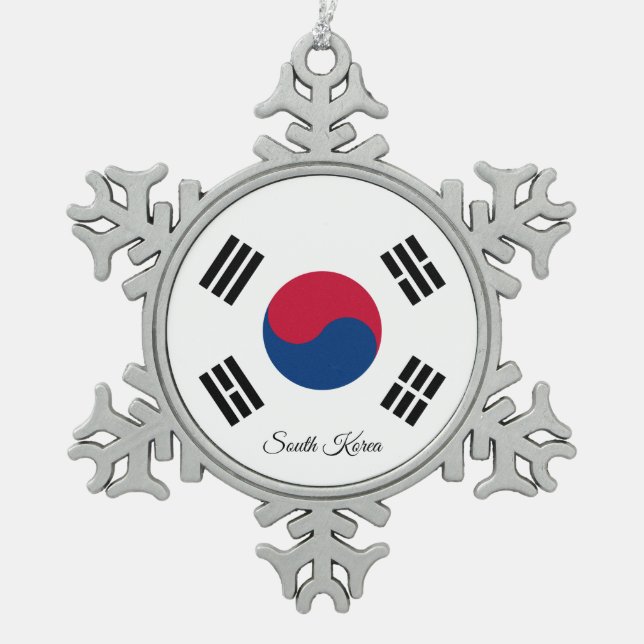 South Korea snowflake, Korean flag Snowflake Pewter Christmas Ornament (Front)