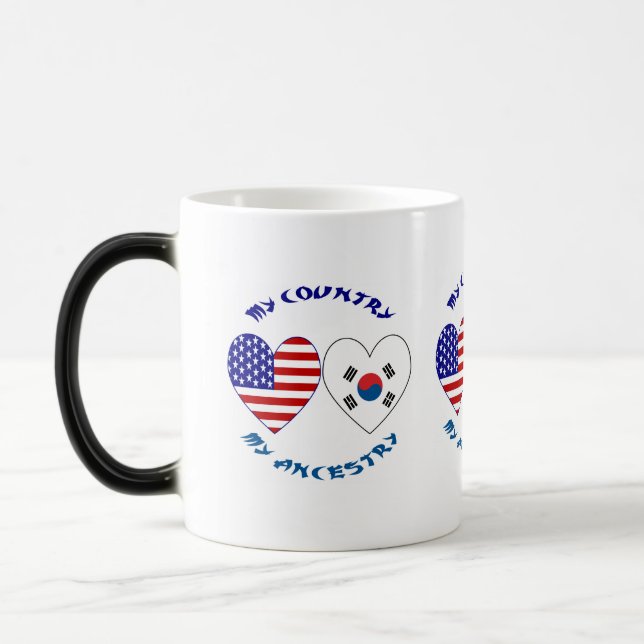 South Korea USA Heart Flag My Country My Ancestry Magic Mug (Left)
