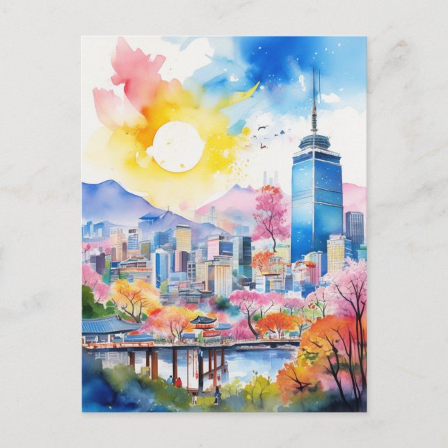 South Korea Watercolor Art Travel Postcard (Front)