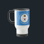 South Korean Angel Hanukkah Flag Personalised Travel Mug<br><div class="desc">Blue and white squiggly squares for Hanukkah make up the background for this Republic of Korea flag or South Korean flag angel. Add a name, yours or someone else's for a personalised travel mug gift. Customise by adding the correct year for your situation. Designed for your Hanukkah decor this holiday...</div>