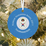 South Korean Angel Hanukkah Flag Personalized  Metal Tree Decoration<br><div class="desc">Round metal ornament with blue and white squiggly squares for Hanukkah make up the background for this Republic of Korea flag or South Korean flag angel. Add a name, yours or someone else's for a personalized gift. Customize by adding the correct year for your situation. Designed for your Hanukkah decor...</div>